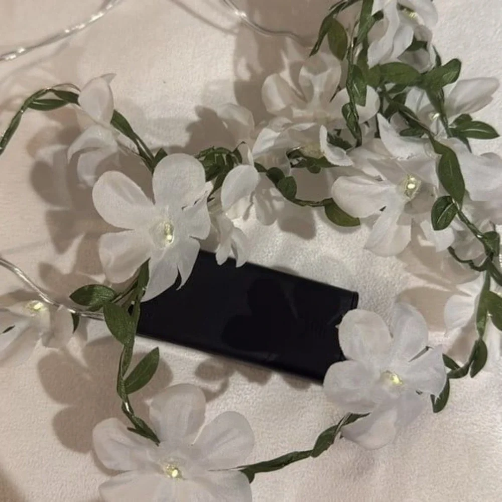 Floral String Lights with White Petals